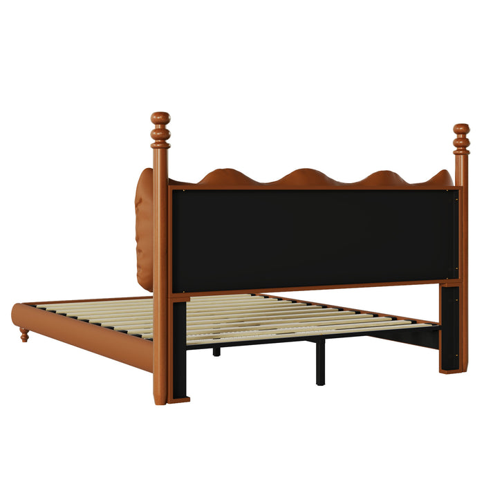 Cadre de lit plateforme en simili cuir Emma avec tete de lit, taille Queen, marron