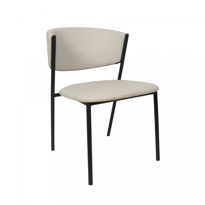 Chaise laterale contemporaine moderne Drift en cuir vegetalien et metal, gris pierre - Lot de 4
