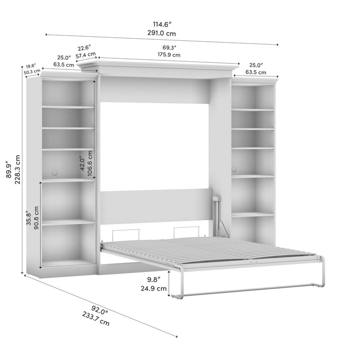 Grand lit escamotable Versatile de Bestar de 115 po (L) avec 2 organisateurs de garde-robe - blanc chêne lin
