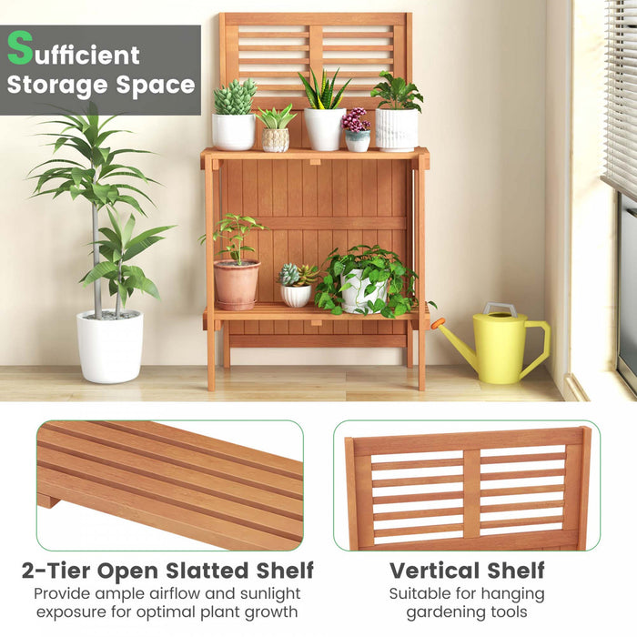 Table De Jardin Etanche En Bois Costway Avec Etagere De Stockage Ouverte A 2 Niveaux