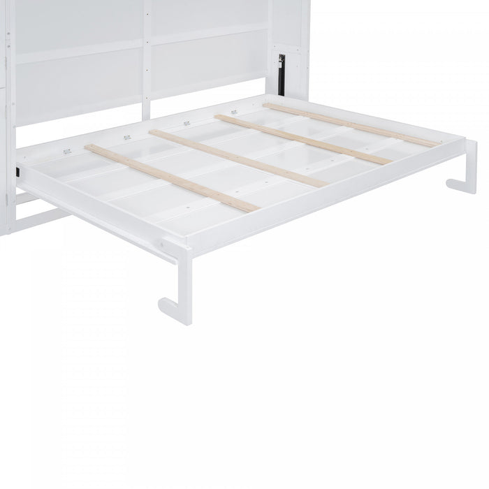 Lit Mural Escamotable Eileen Avec Rangements, Taille Queen, Blanc