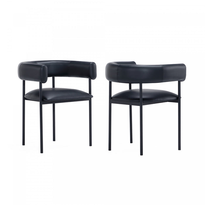 Chaise de salle a manger contemporaine Onda en cuir vegetalien et metal, coloris noir