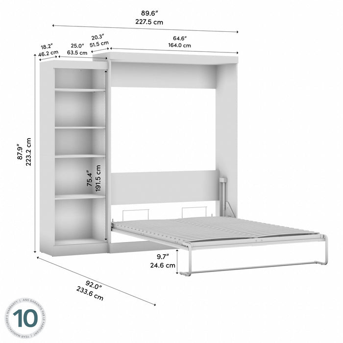 Grand lit escamotable mural Pur de Bestar de 90 po avec tablettes - blanc
