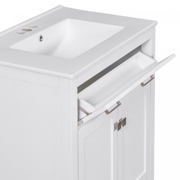 Meuble de salle de bain moderne Baker 30 pouces avec lavabo ceramique et rangement, blanc