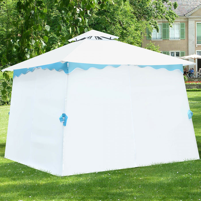 Auvent De 10 Pi X 10 Po En Acier A 2 Etages Pour Abri De Jardin, Tente A Baldaquin A Rideaux