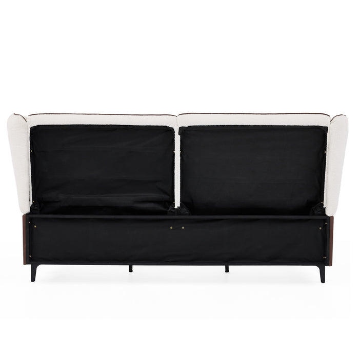 Le lit plateforme Ava en polaire Teddy avec tete de lit a oreilles et revetement en simili cuir, taille King, couleur blanche