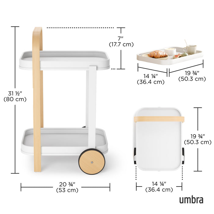 Chariot-bar et de rangement moderne Bellwood de Umbra en acier - blanc et naturel