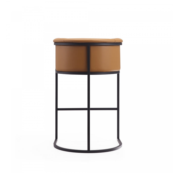 Tabouret de bar cosmopolite mi-siecle moderne en metal et tissu, coloris camel - Lot de 3