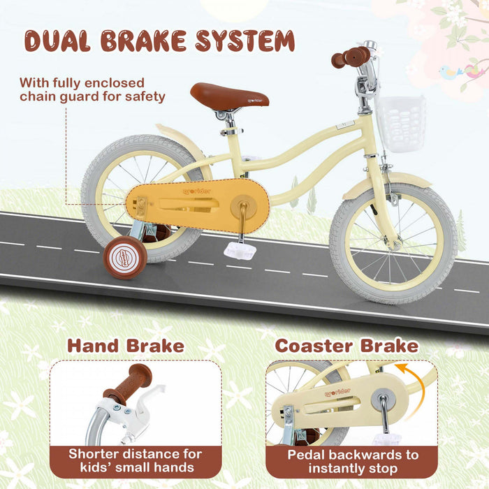 Prorider 14\" Velo Pour Enfants Avec Roues D'entrainement Amovibles Et Panier Pour 3-5 Ans Beige