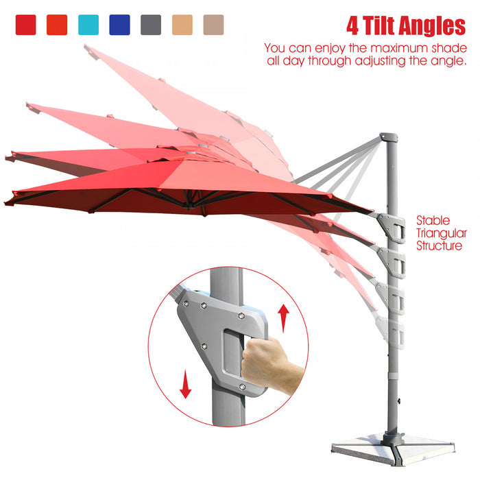 Costway Parasol deporte 11ft pour terrasse a rotation cantilever, aluminium, inclinable, base croisee, vin