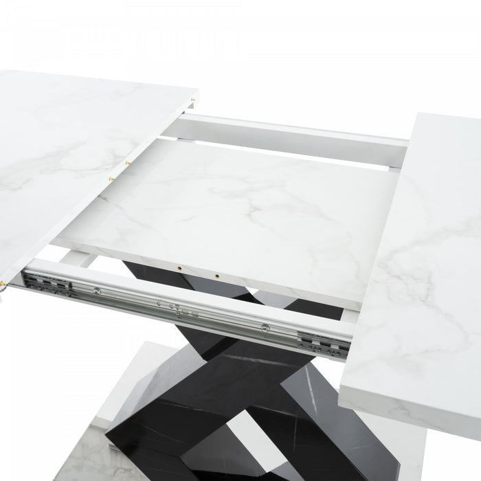 Liam Table a manger rectangulaire moderne extensible avec pieds en X et base en metal, noir