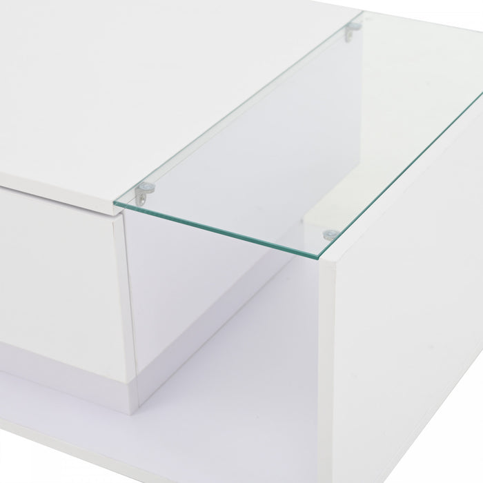 Evan table basse – table avec eclairage LED et plateau en verre, blanc