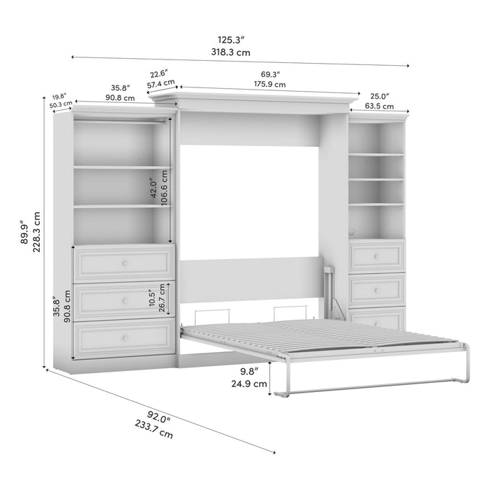 Grand lit escamotable Versatile de Bestar de 126 po (L) avec organisateurs de garde-robe et tiroirs - blanc chêne lin