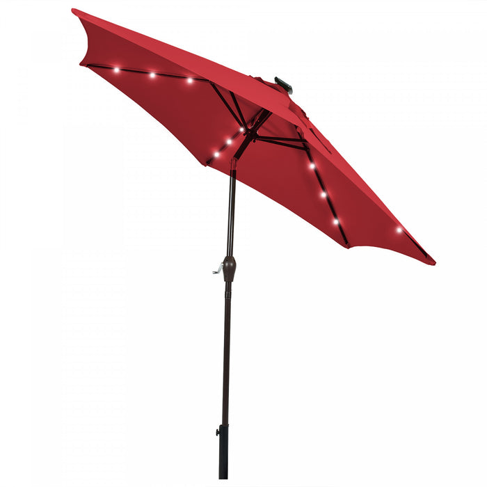 Costway Parasol de marche solaire LED de 9 pieds avec reglage d'inclinaison et manivelle, bordeaux