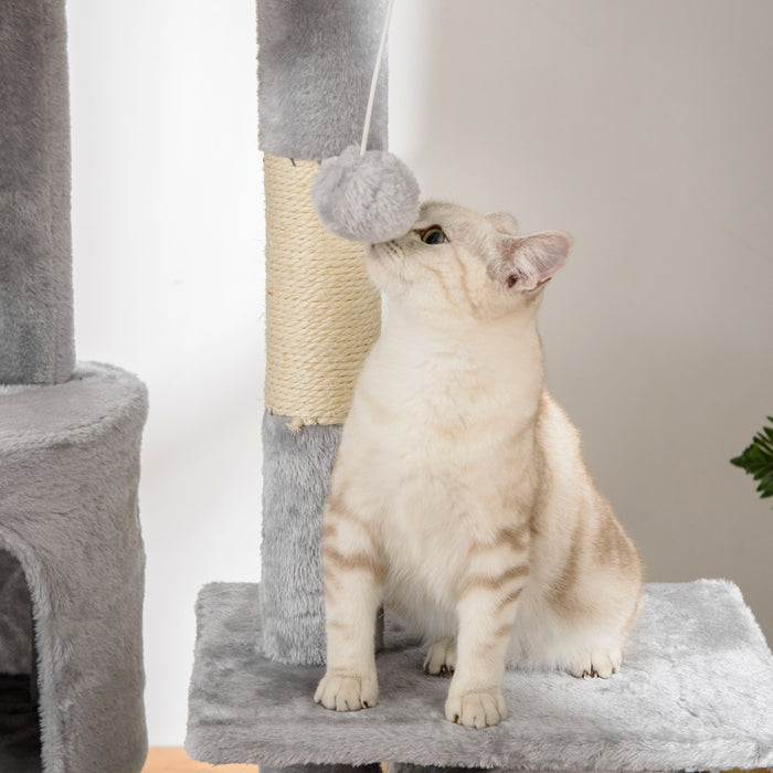 Pawhut 94 \"-102\" Enorme Arbre A Chat A Plusieurs Niveaux Du Plafond Au Sol. Griffoir Centre D'activite Multi-niveaux Maison De Jeu Gris Clair