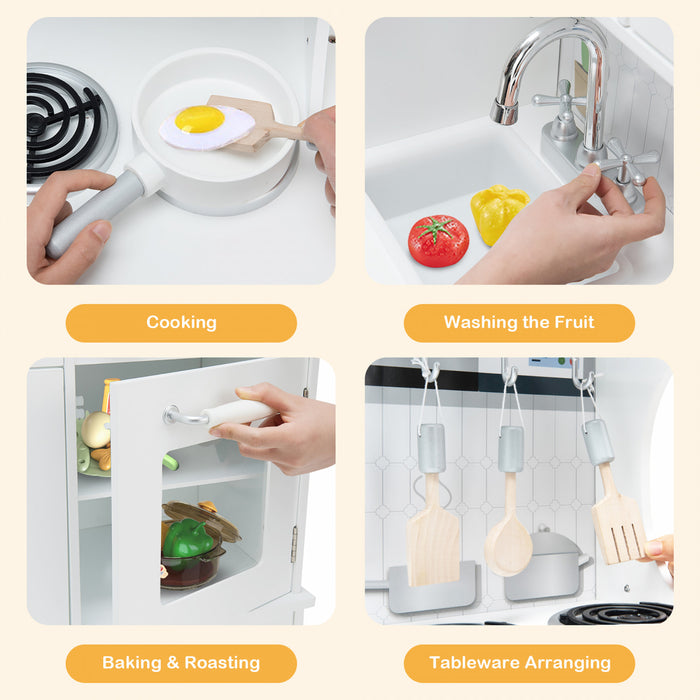 Cuisine De Jeu Costway, Jeu De Cuisine Avec Batterie De Cuisine Pour Jeu De Simulation, Avec Distributeur D'eau Et Accessoires, Effets Sonores Et Lumineux, Pour Enfants De Plus De 3 Ans
