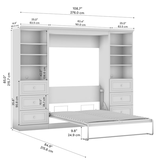 Lit double escamotable Versatile de Bestar avec organisateurs de garde-robe et tiroirs (109 po [L]) - blanc