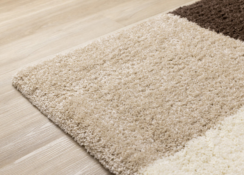 Tapis Fairmont a carreaux brun beige blanc, 6'7'' x 9'6''