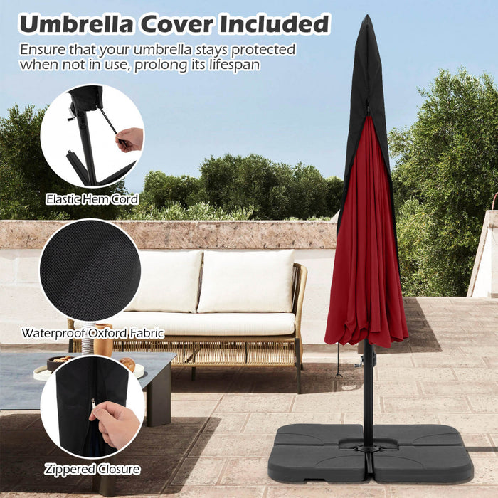 Costway Parasol suspendu deporte de 10 pieds, parasol cantilever de patio avec housse rouge