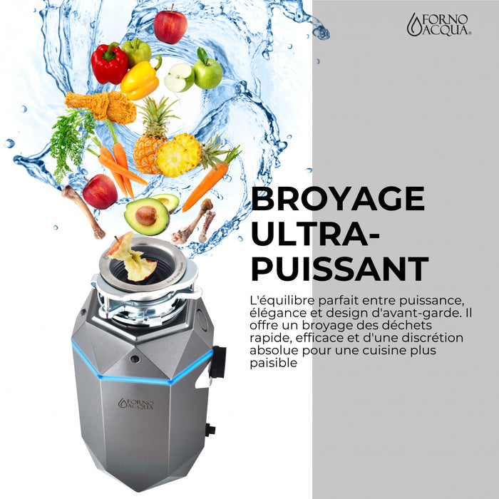 BrightDIAMOND 3/4 HP Broyeur ultra-silencieux, DEL sous armoire, cordon/interrupteur, Noir-WDD075TA1BO