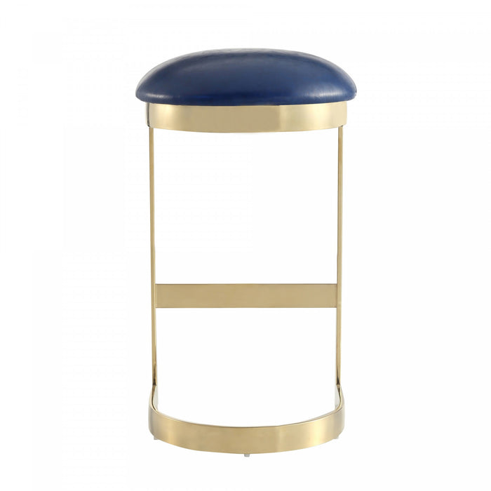 Tabouret de bar moderne en metal et tissu Aura bleu - Lot de 3