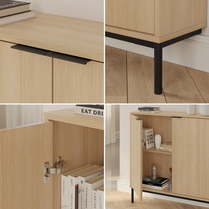 Armoire décorative de rangement mince Nordika à 2 portes - chêne blond naturel