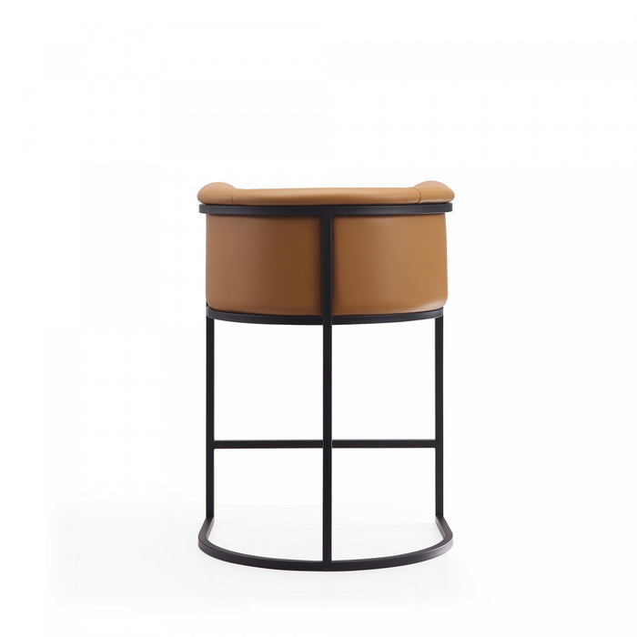 Tabouret de comptoir moderne du milieu du siecle en metal et tissu, coloris camel, lot de 2