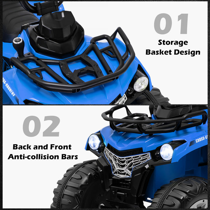 Costway 12v Enfants Rouler Sur Atv Electrique 4 Roues Quad 2 Vitesses W / Mp3 & Phares Bleu
