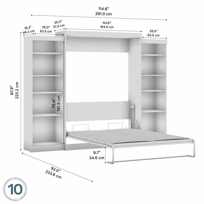 Grand lit escamotable mural Pur de Bestar de 115 po avec 2 meubles à tablettes
