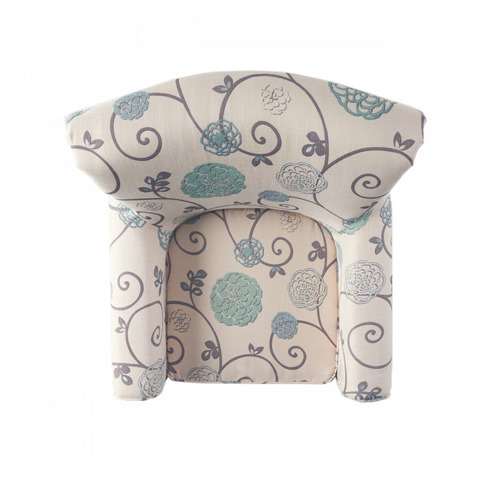 Fauteuil D’appoint Catherine En Tissu aspect lin Avec Pieds En Bois - Blanc Et Bleu