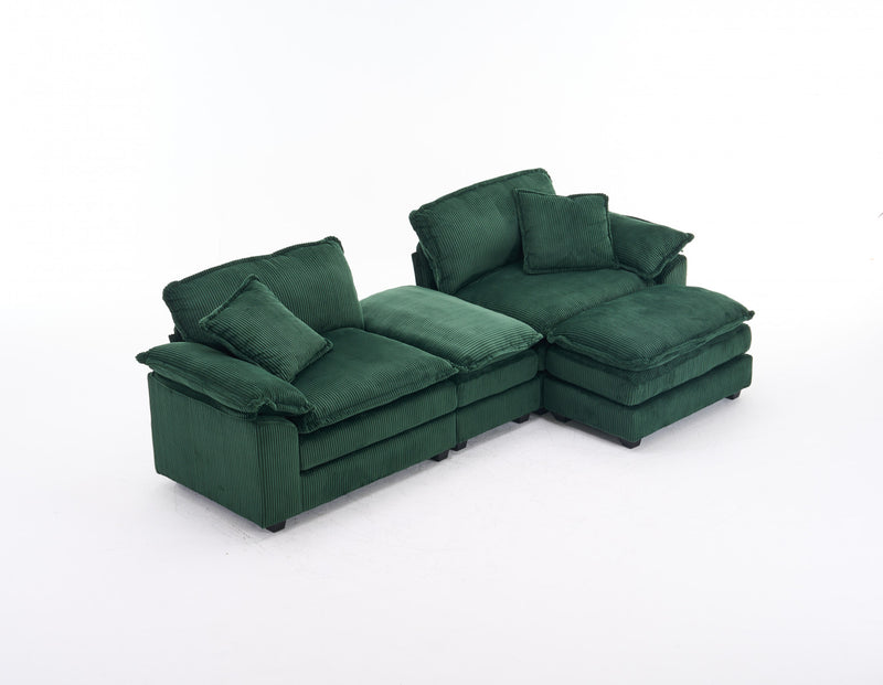 Liam Canape modulaire confortable Cloud 84,6\" avec revetement en velours cotele, Vert