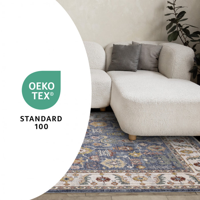 Tapis Olivia bleu a inspire tribal avec bordure, 7'10\" x 10'2\"