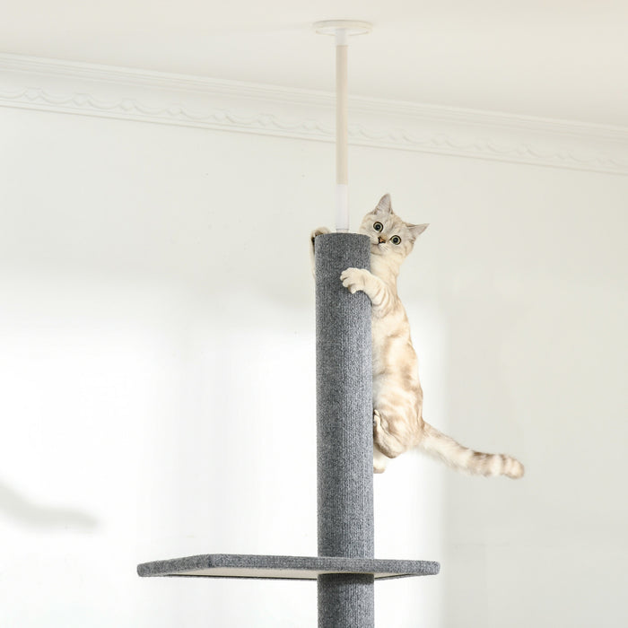 Pawhut 100\" Arbre A Chat Du Sol Au Plafond Avec 3 Perchoirs Centre D'activites Pour Chatons Cat Tower Furniture Gris