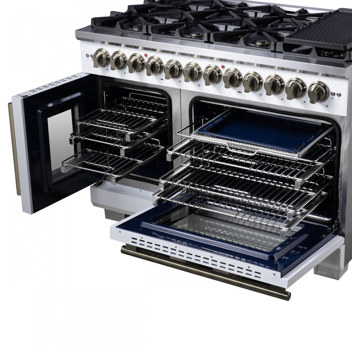 Cuisiniere a double combustible Capriasca 48 po, blanche, 6.58 pi³ – FFSGS6387-48WHT