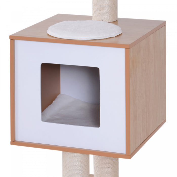 Pawhut Arbre A Chats Design Contemporain Griffoirs Grattoirs Sisal Naturel Centre D\u0092activites Niche Plate-formes Jeu Boules Suspendues 66l X 47l X 120h Cm Mdf Hetre Clair
