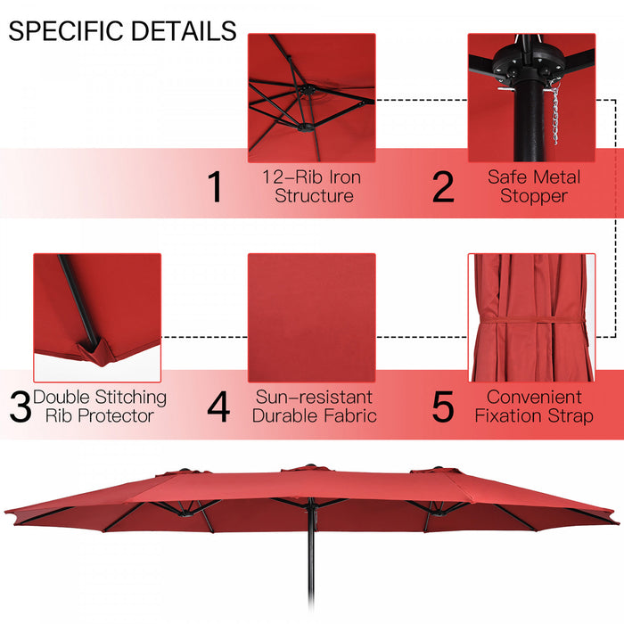 Costway Parasol double face de 15 pieds pour patio, parasol de marche exterieur, bordeaux