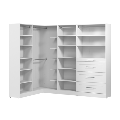 Bestar Florence 95" Modular L-Shaped Walk-In Closet System with Rods, Shelves and Drawers Shaker Style - White|Système de pièce-penderie en forme de L modulaire Florence de Bestar de 95 po avec tringles, tablettes et tiroirs de style Shaker - blanc