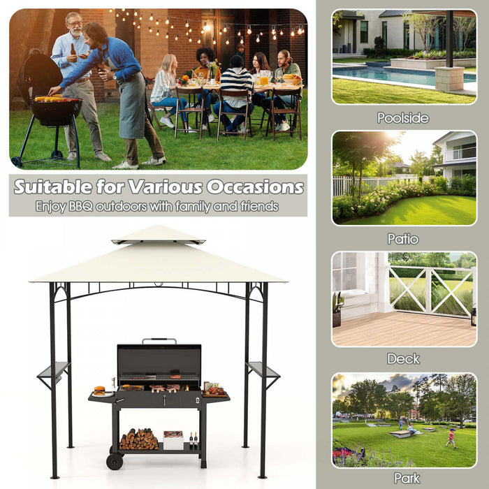 Costway 8’ X 5’ Grill Gazebo Avec 2 Etageres 7 Crochets Cadre En Metal Soft Top Beige