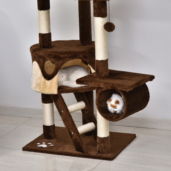 Pawhut 94 \"-102\" Enorme Arbre A Chat Plafond Haut Chat Condo Griffoir Centre D'activite Multi-niveaux Maison De Jeu Marron