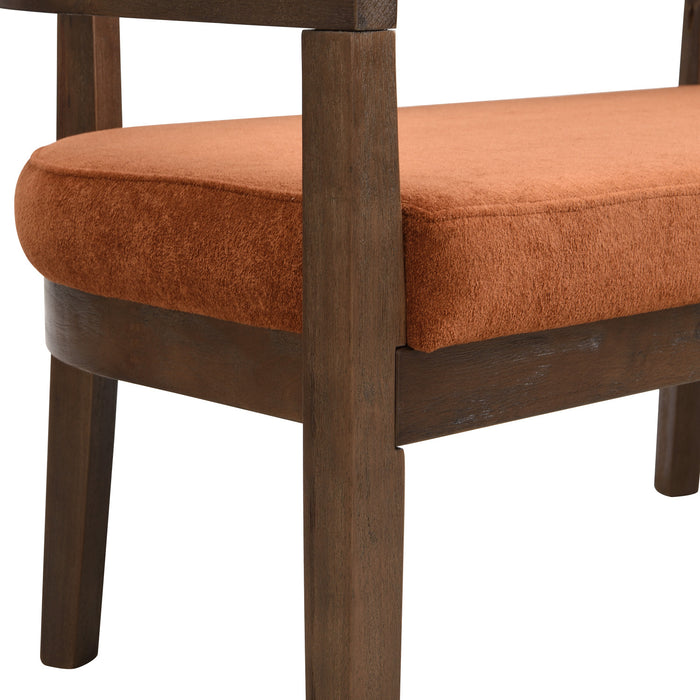 Rattan Causeuse Rembourree en Rotin 47.5 po avec Dossier Tisse Main, Orange Fonce, Noyer