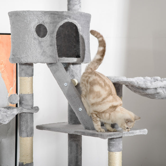Pawhut 94 \"-102\" Enorme Arbre A Chat A Plusieurs Niveaux Du Plafond Au Sol. Griffoir Centre D'activite Multi-niveaux Maison De Jeu Gris Clair