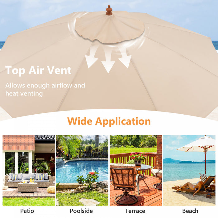 Costway Parasol de marche a poulie en corde 9,5FT avec baleines en fibre de verre Beige