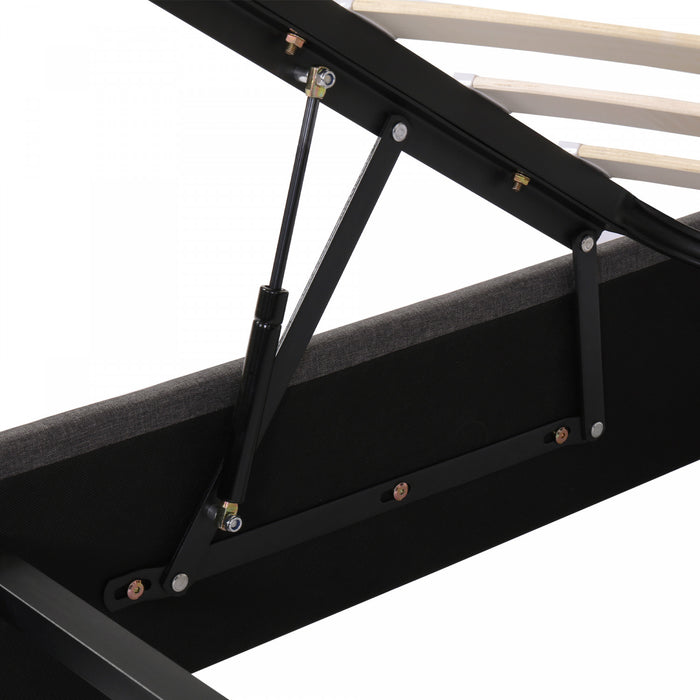 Lit de stockage hydraulique rembourre Kelly avec tete de lit eclairee LED et tiroirs integres, taille Queen, gris