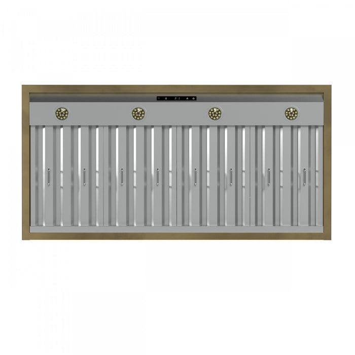 Hotte murale Vittorio de 48 po, blanc avec garniture en laiton antique,-FRHWM5078-48BLK