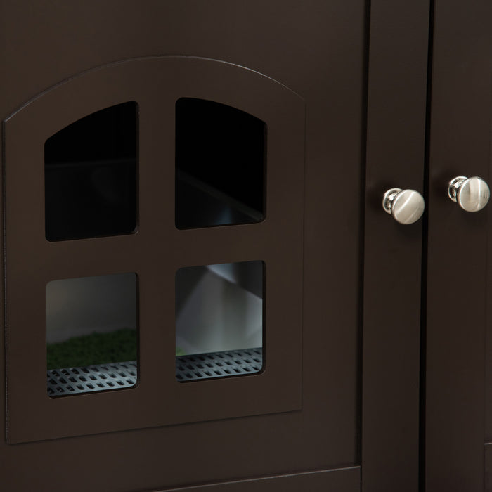 Pawhut Boite A Litiere Pour Chat Meuble Pour Chat Cache Toilette Interieure Pour Chat Table De Nuit A Double Porte Table D'extremite Avec Fenetre Pour Chat Cafe