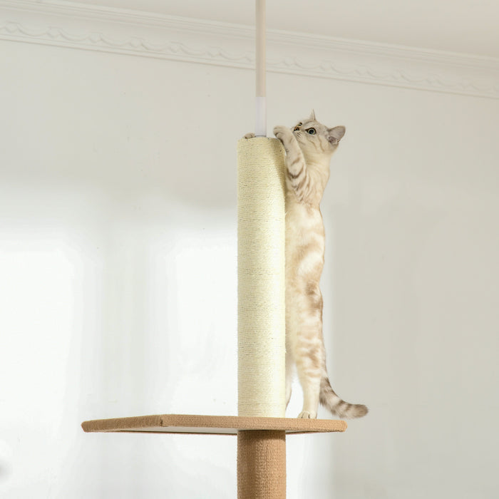 Pawhut 100\" Arbre A Chat Du Sol Au Plafond Avec 3 Perchoirs Centre D'activites Pour Chatons, Marron