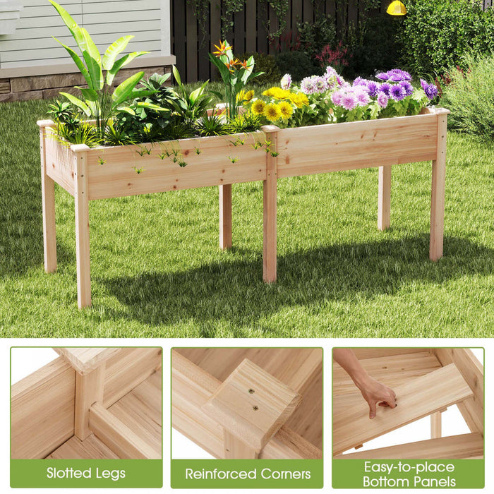 Lit De Jardin Eleve Costway Exterieur Avec Les Jambes 73x23x30in Boite De Planteur En Bois Avec Panneau Diviseur Beige