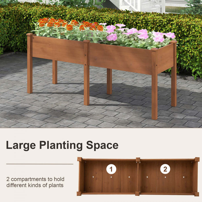 Costway Souleve Lit De Jardin Eleve Boite De Planteur De Bois D'sapin Avec 2 Grandes Zones De Plantation Marron