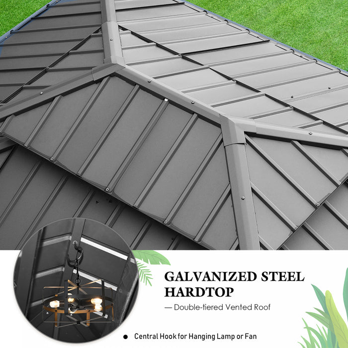 Costway 12ft X 10ft Hardtop Gazebo Exterieur A 2 Niveaux En Acier Galvanise Canopy Gris