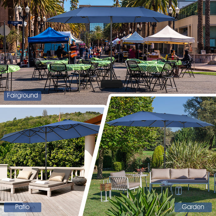 Costway Parasol double face 15FT a manivelle pour patio Jardin marche protection solaire Navy